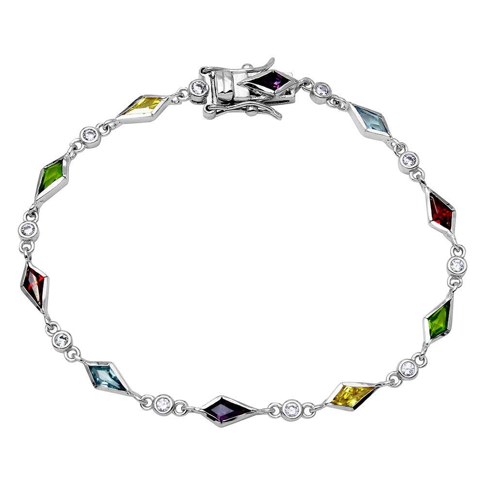 Rhodium Plated 925 Sterling Silver Multi CZ Color Stones Tennis Bracelet - BGB00286