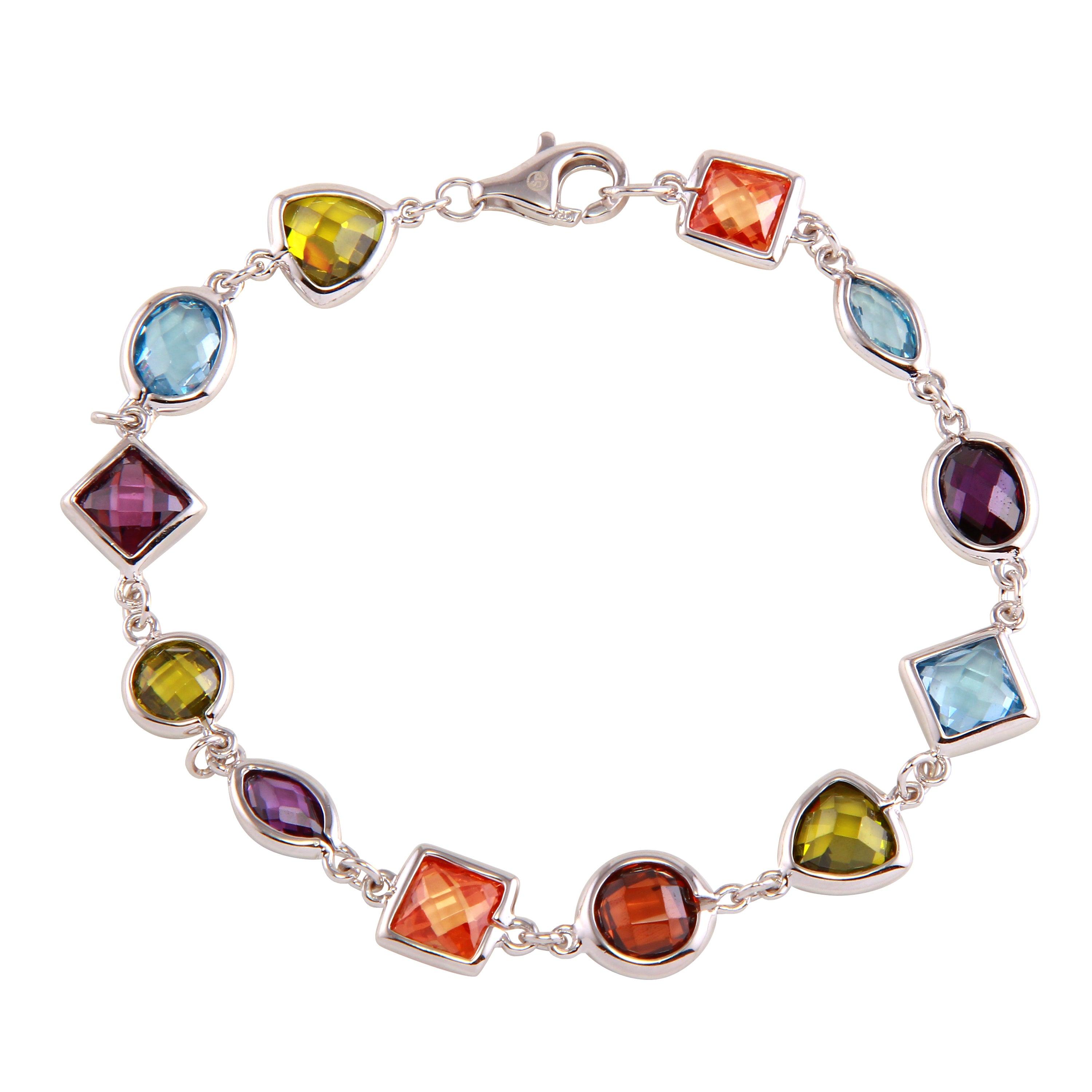 Rhodium Plated 925 Sterling Silver Multi-Color Mixed CZ Stone Bracelet - BGB00307