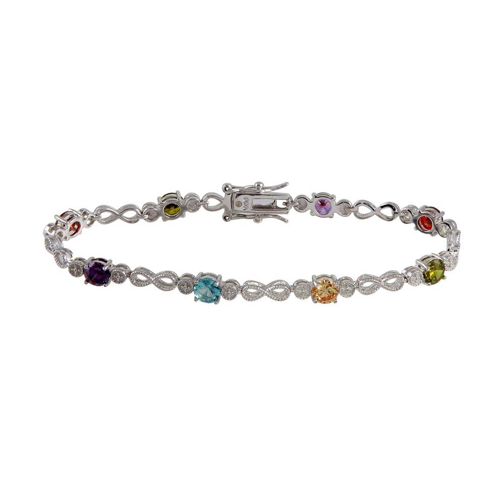 Multi Color 925 Sterling Silver CZ Infinity Tennis Bracelet - BGB00313RMUL