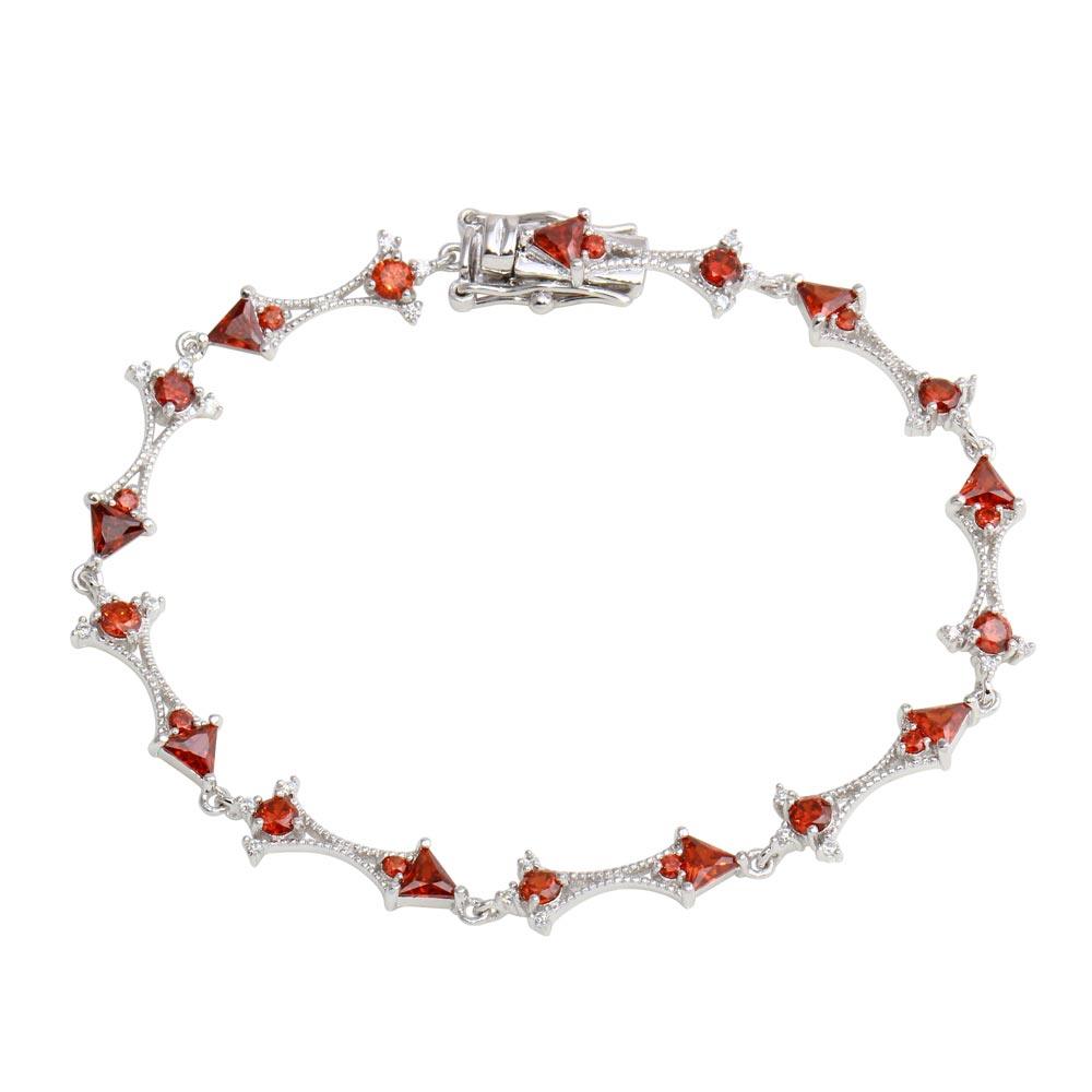 Rhodium Plated 925 Sterling Silver Red CZ Tennis Link Bracelet - BGB00314RED