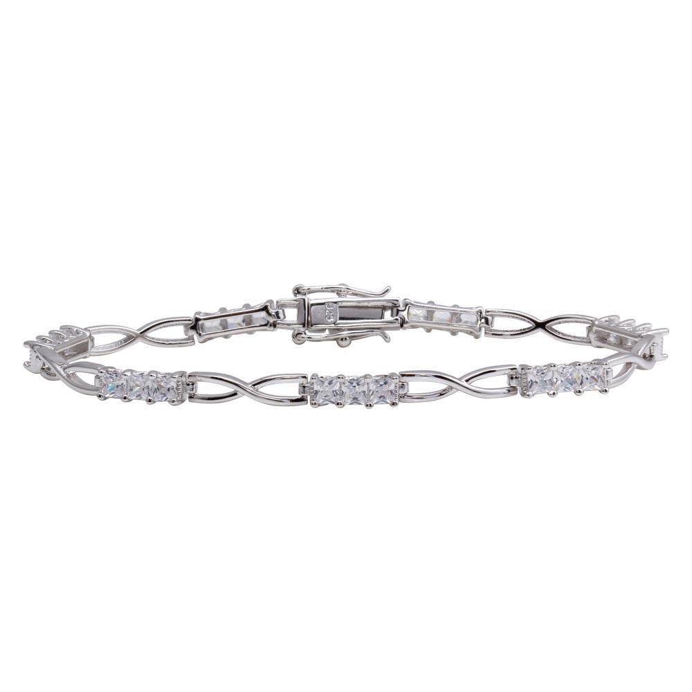 Rhodium Plated 925 Sterling Silver 4.4mm Infinity Link CZ Tennis Bracelet - BGB00318CLR