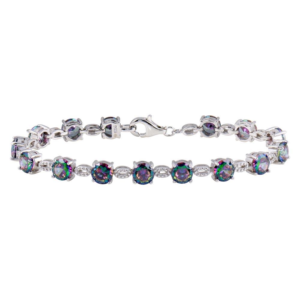 Rhodium Plated 925 Sterling Silver Synthetic Mystic Topaz Link Tennis Bracelet - BGB00328