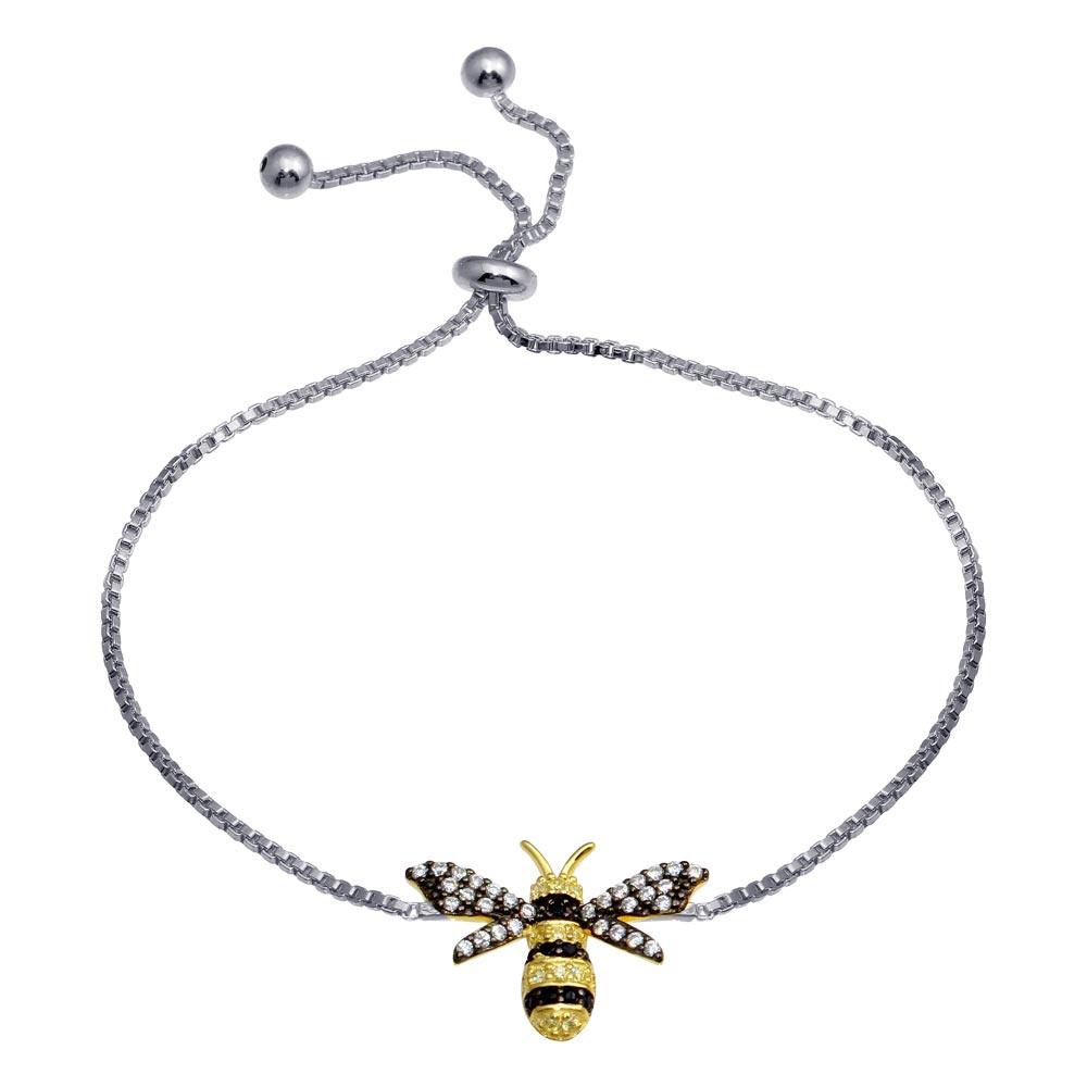 925 Sterling Silver 2 Toned BumbleBee Lariat Bracelet - BGB00344RHD