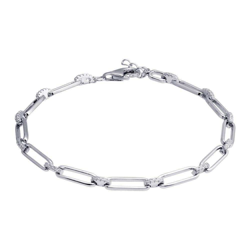 925 Sterling Silver CZ Rectangle Link Bracelet  - BGB00348