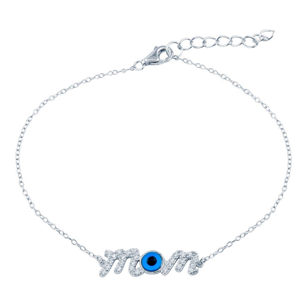 925 Sterling Silver CZ Mom Evil Eye Bracelet  - BGB00353