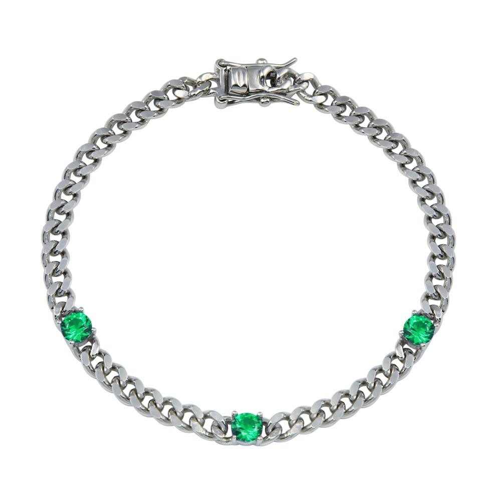 925 Sterling Silver Green CZ Curb Link Bracelet - BGB00357GRN