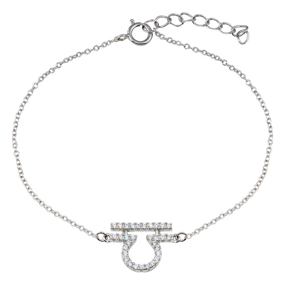 Rhodium Plated 925 Sterling Silver Libra CZ Adjustable Link Bracelet - BGB00369