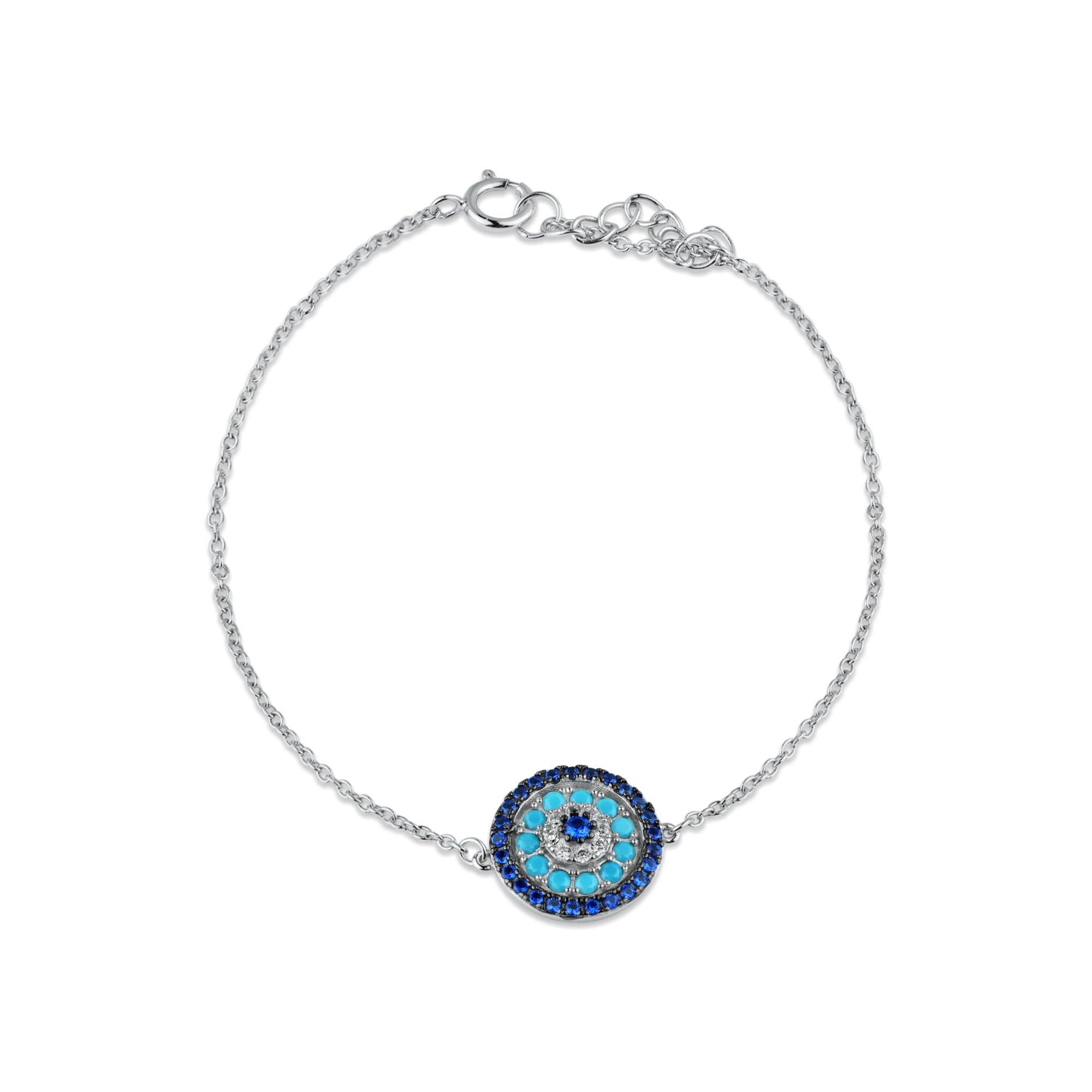 Rhodium Plated 925 Sterling Silver CZ Evil Eye Bracelet - BGB00381