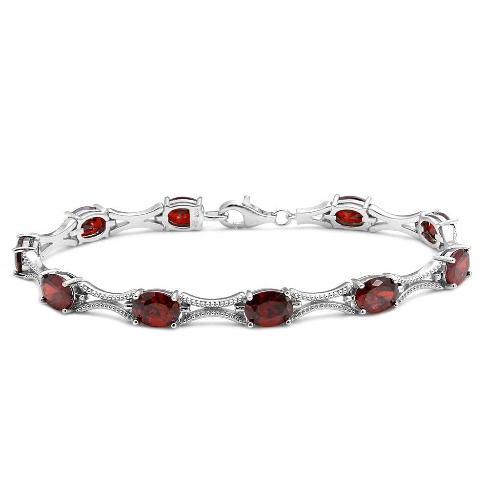 Rhodium Plated 925 Sterling Silver Red Oval CZ Tennis Bracelet - BGB00290RED