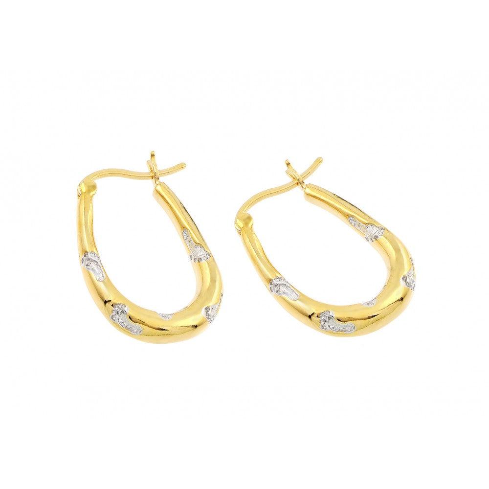 Closeout-Silver 925 Gold Plated Foot Print CZ Inlay Hoop Earrings BGE00120