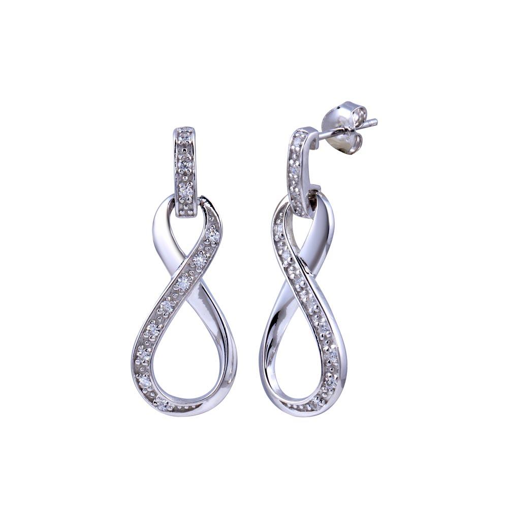 Rhodium Plated 925 Sterling Silver Infinity Clear CZ Dangling Stud Earring - BGE00184