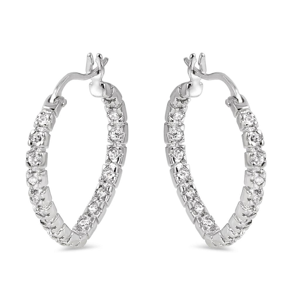 Silver 925 Rhodium Plated CZ Earrings - BGE00230