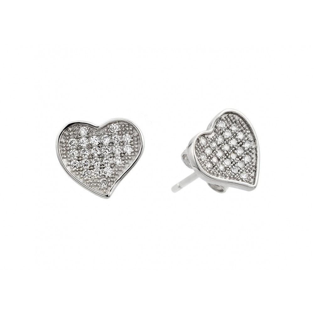 Silver 925 Rhodium Plated Heart CZ Inlay Stud Earrings - BGE00266