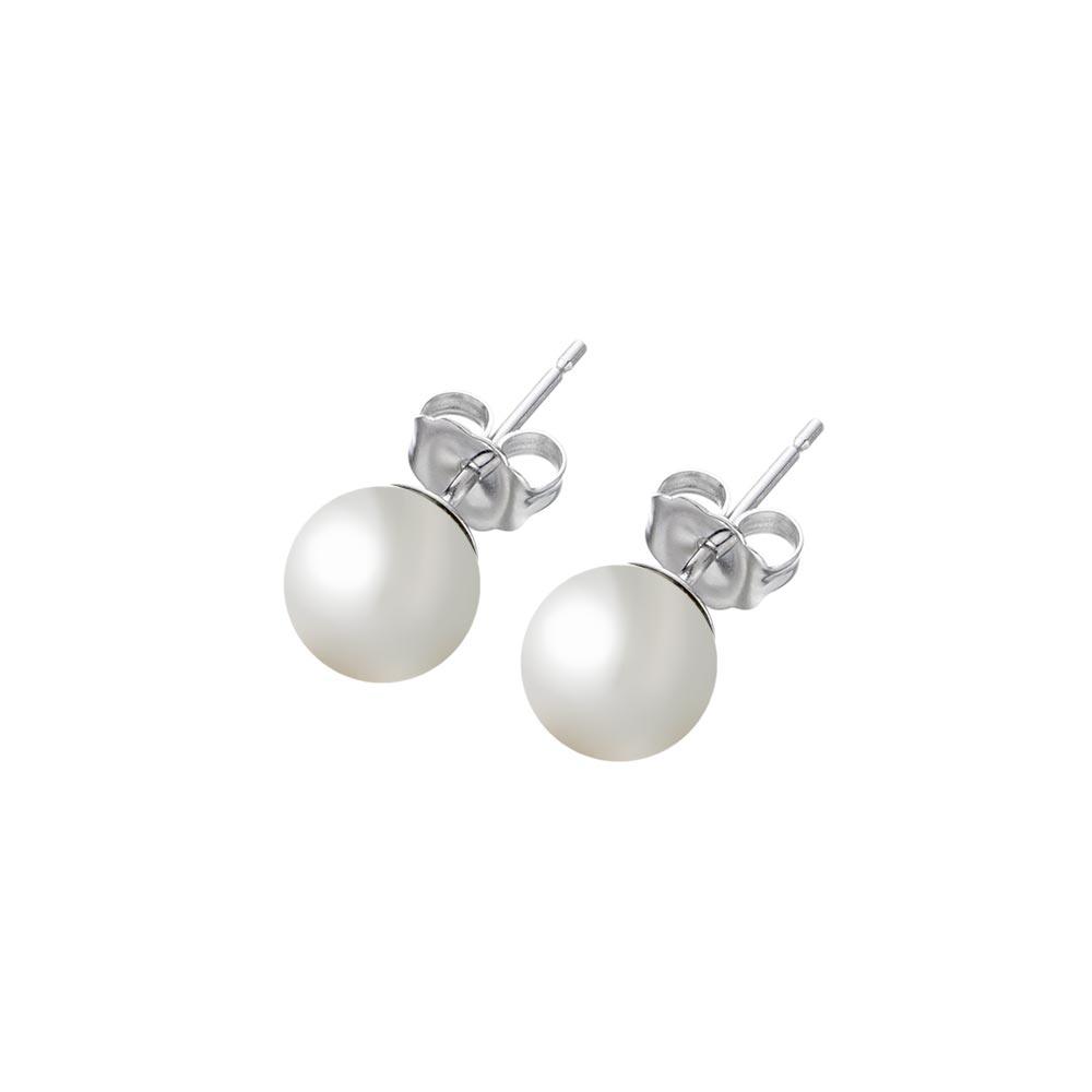 Silver 925 Rhodium Plated Pearl Stud Earrings - BGE00327