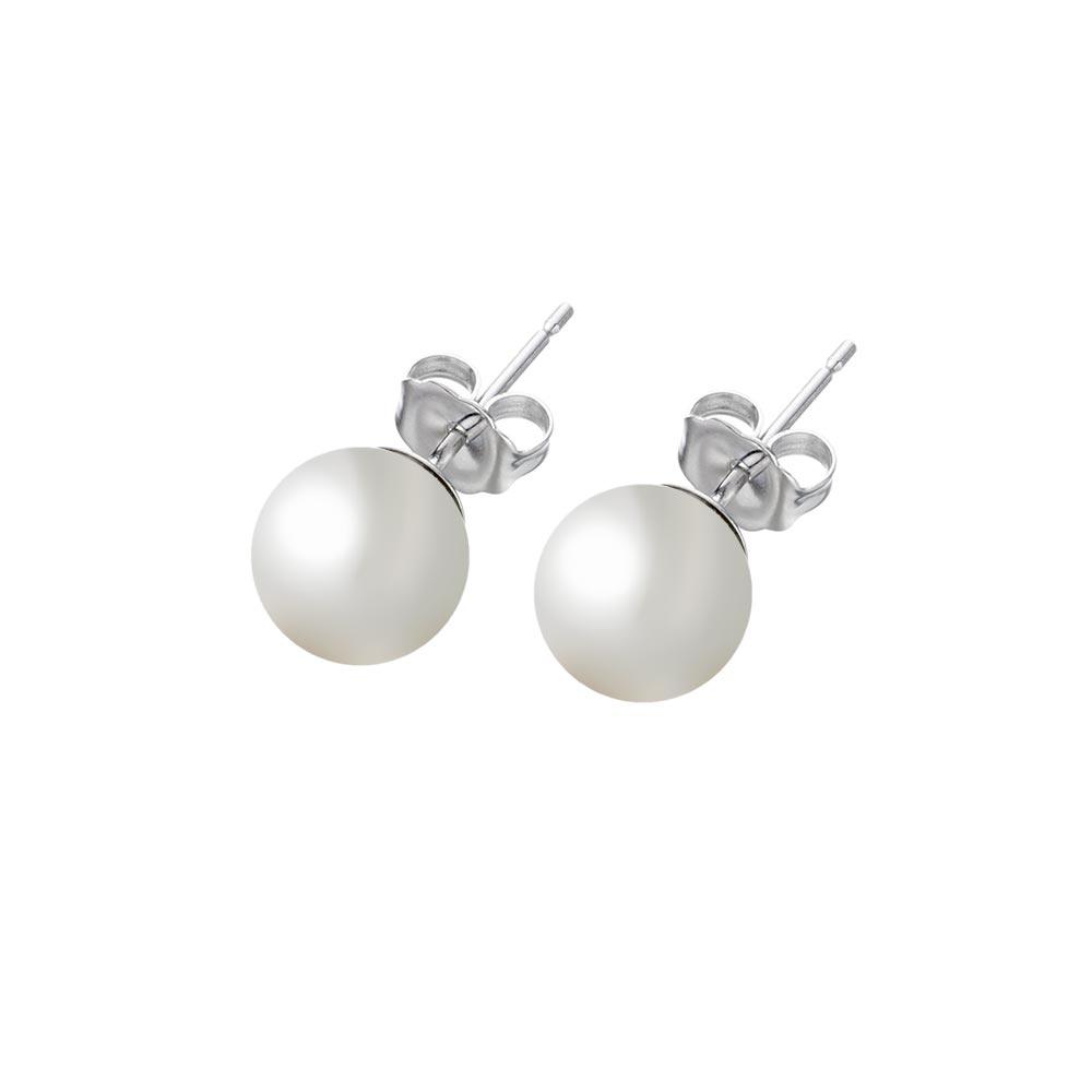 Silver 925 Rhodium Plated Pearl Stud Earrings - BGE00328