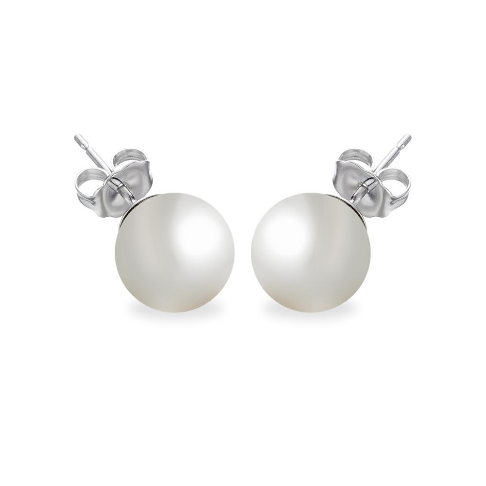 Silver 925 Rhodium Plated Pearl Stud Earrings - BGE00330