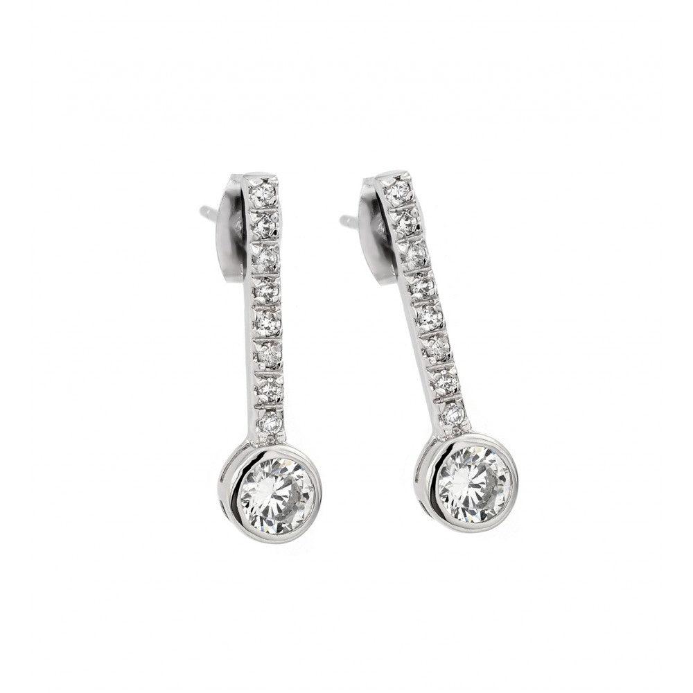 Silver 925 Rhodium Plated Channel Round CZ Stud Earrings - BGE00424