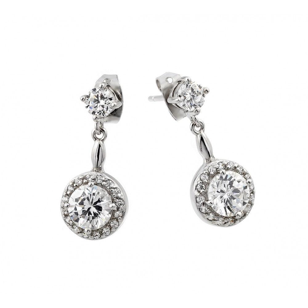 Silver 925 Rhodium Plated Cluster Circle Dangling Earrings - BGE00429