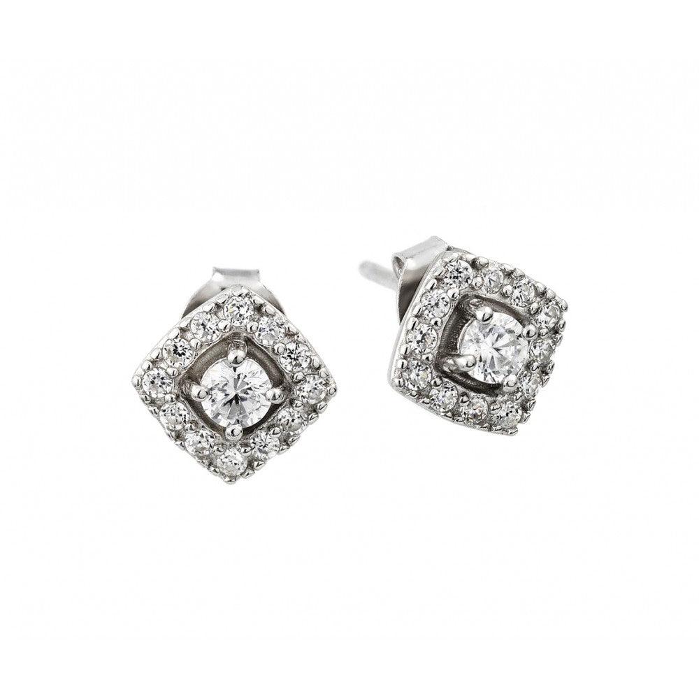 Silver 925 Rhodium Plated CZ Square Cluster Earrings - BGE00434