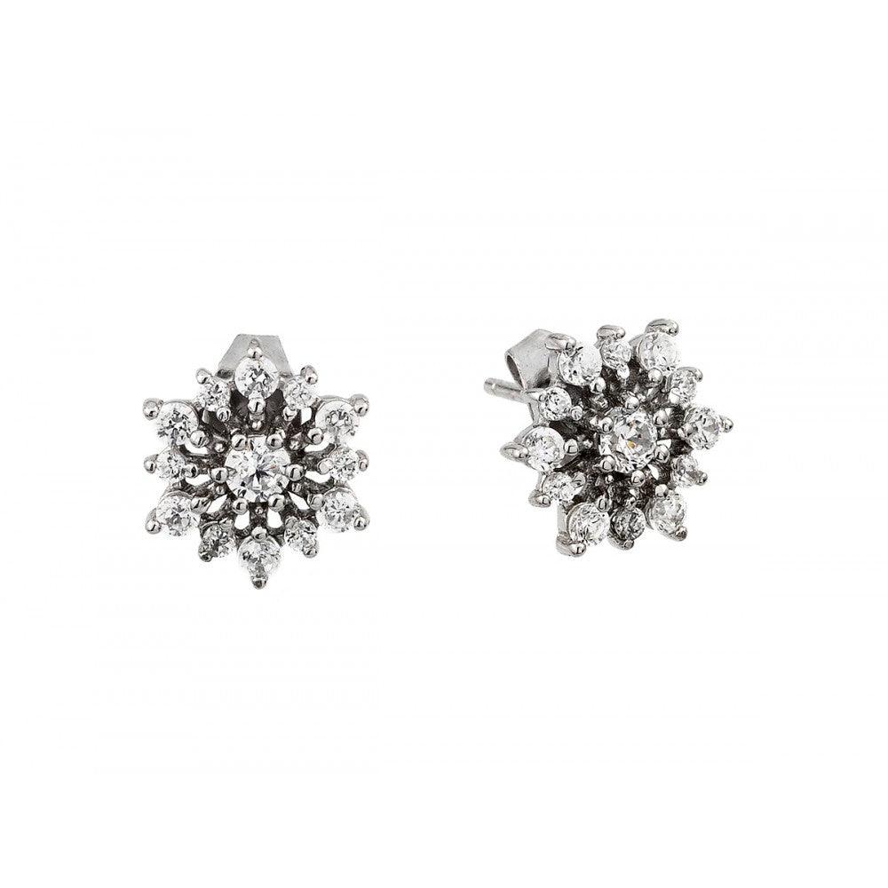 Silver 925 Rhodium Plated CZ Star Earrings - BGE00435