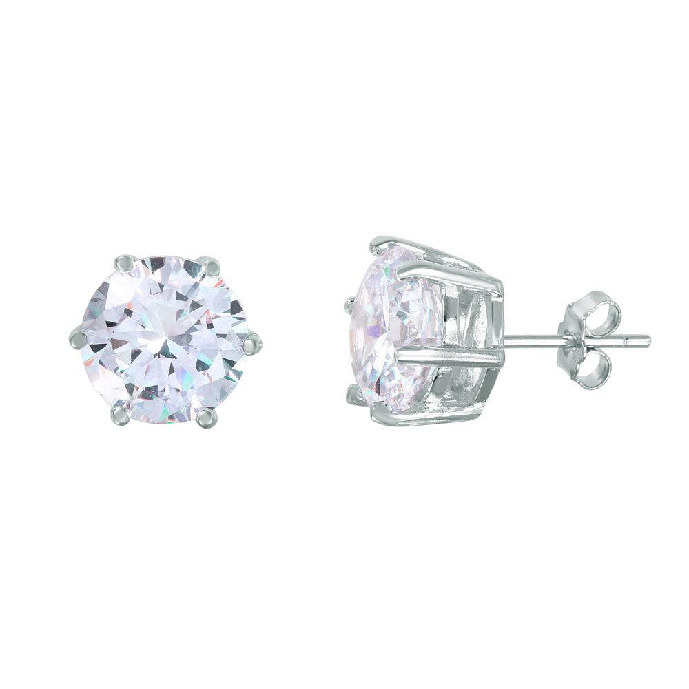 Silver 925 Rhodium Plated Round CZ Solitaire Stud Earrings - BGE00446