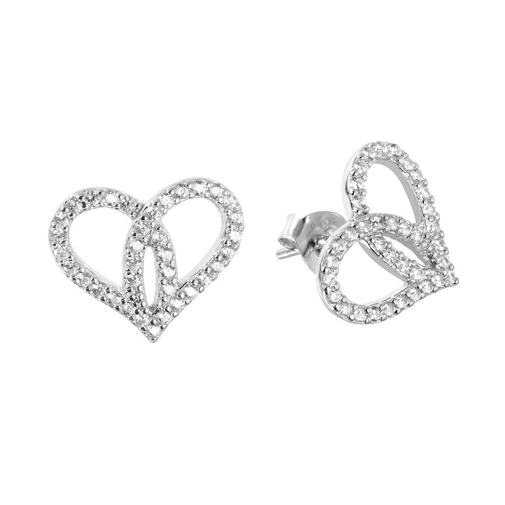 Silver 925 Heart Shaped Open Heart Earrings with CZ - BGE00447