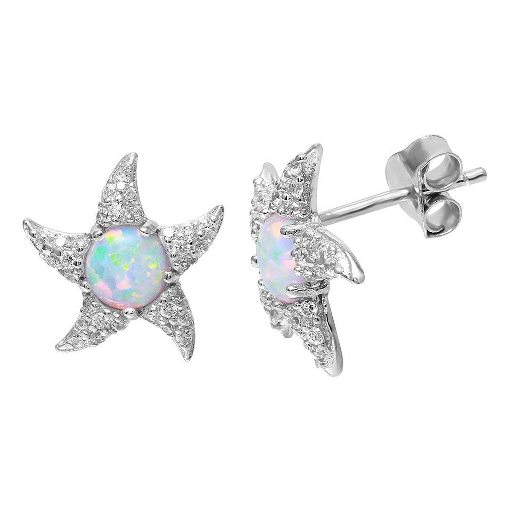 Silver 925 Rhodium Plated Starfish with Opal CZ - BGE00475