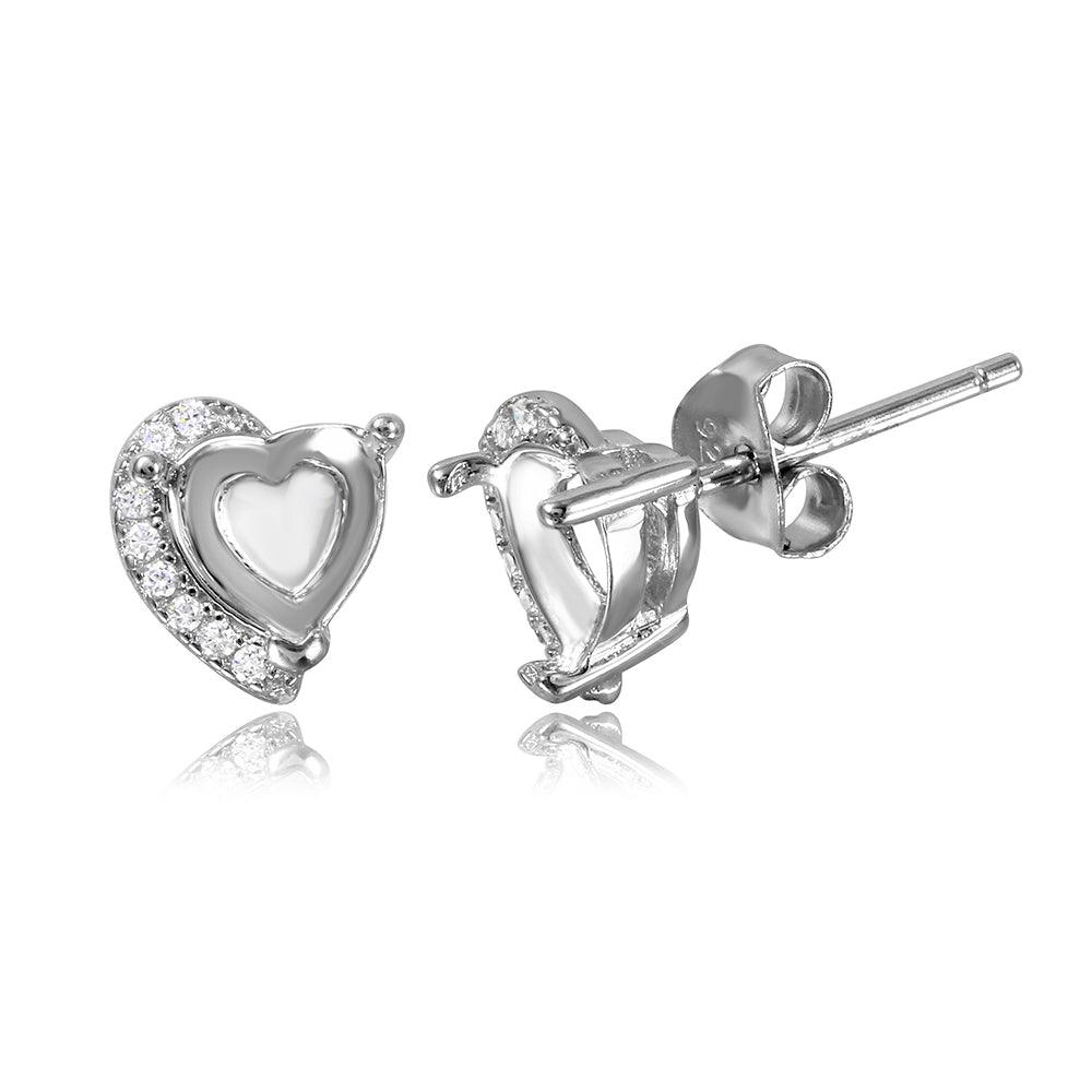 Silver 925 Rhodium Plated Personalized Heart Mounting with CZ - BGE00478