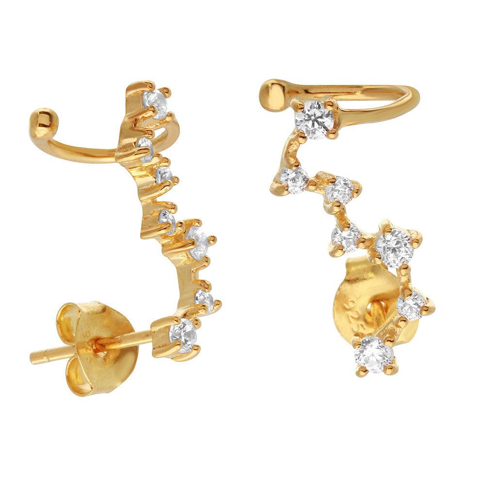 Gold Plated 925 Sterling Silver Climbing Earring with CZ Stones - BGE00491