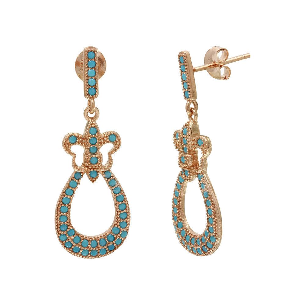 Rose Gold Plated 925 Sterling Silver Dangling  Filigree Turquoise Stone Earrings - BGE00506RGP