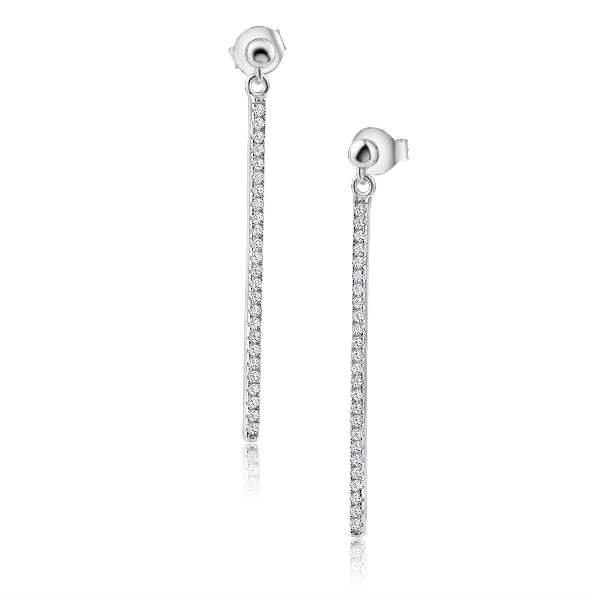 Rhodium Plated 925 Sterling Silver Dangling Bar Earring - BGE00539