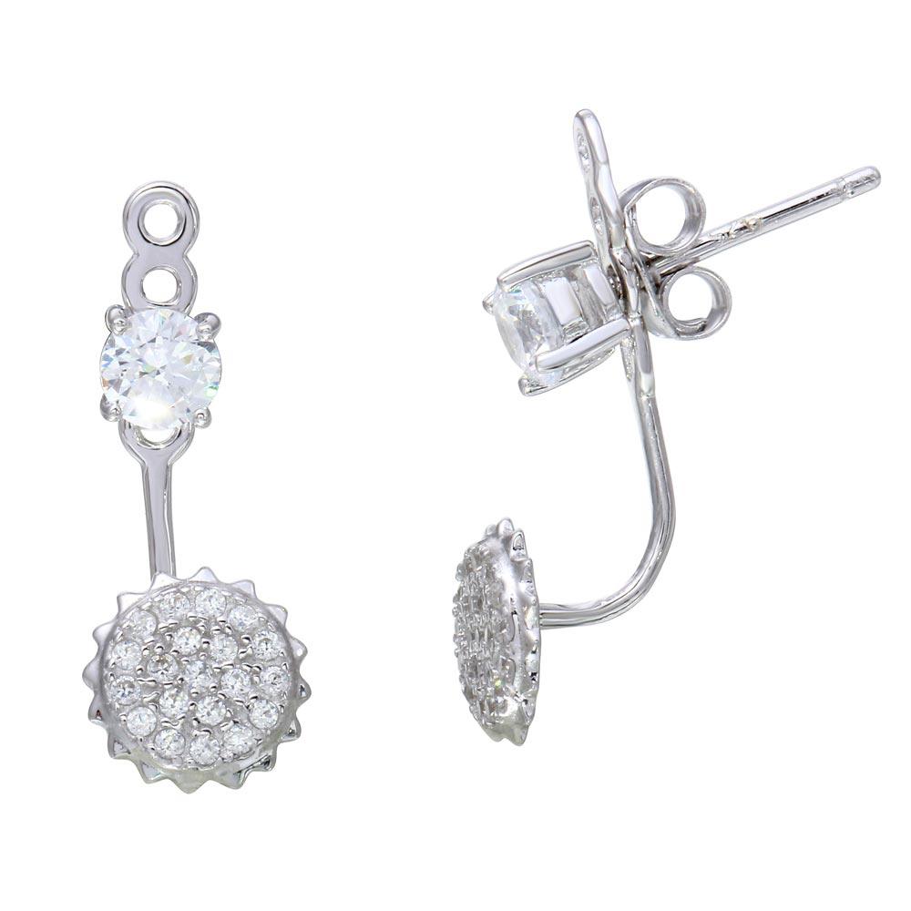 Rhodium Plated 925 Sterling Silver CZ Stone and Sun Front and Back Earrings - BGE00547