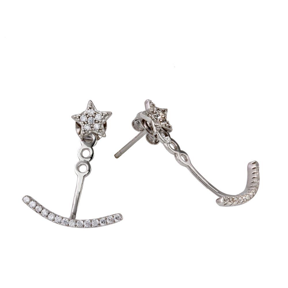 Rhodium Plated 925 Sterling Silver Star with Half CZ Crescent Earrings - BGE00548