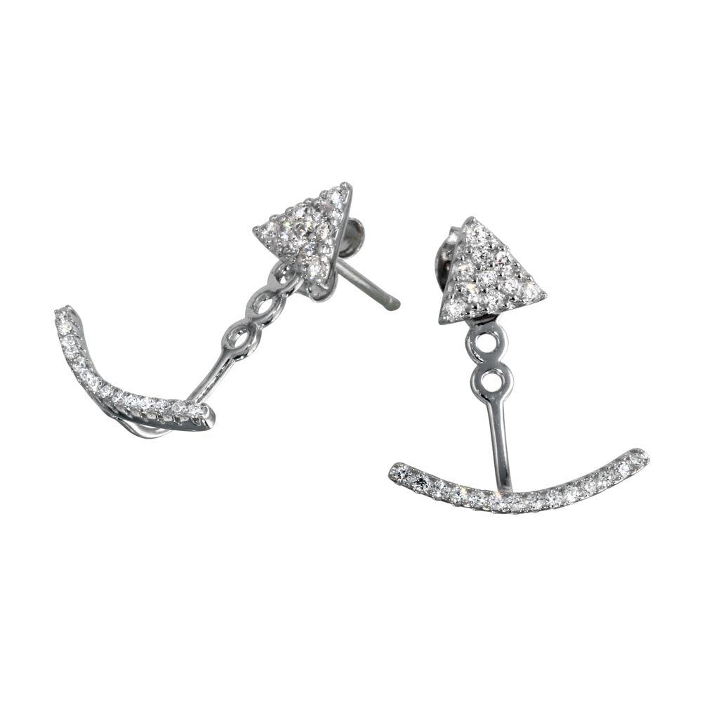 Rhodium Plated 925 Sterling Silver Curve CZ Front and Back Earrings - BGE00554