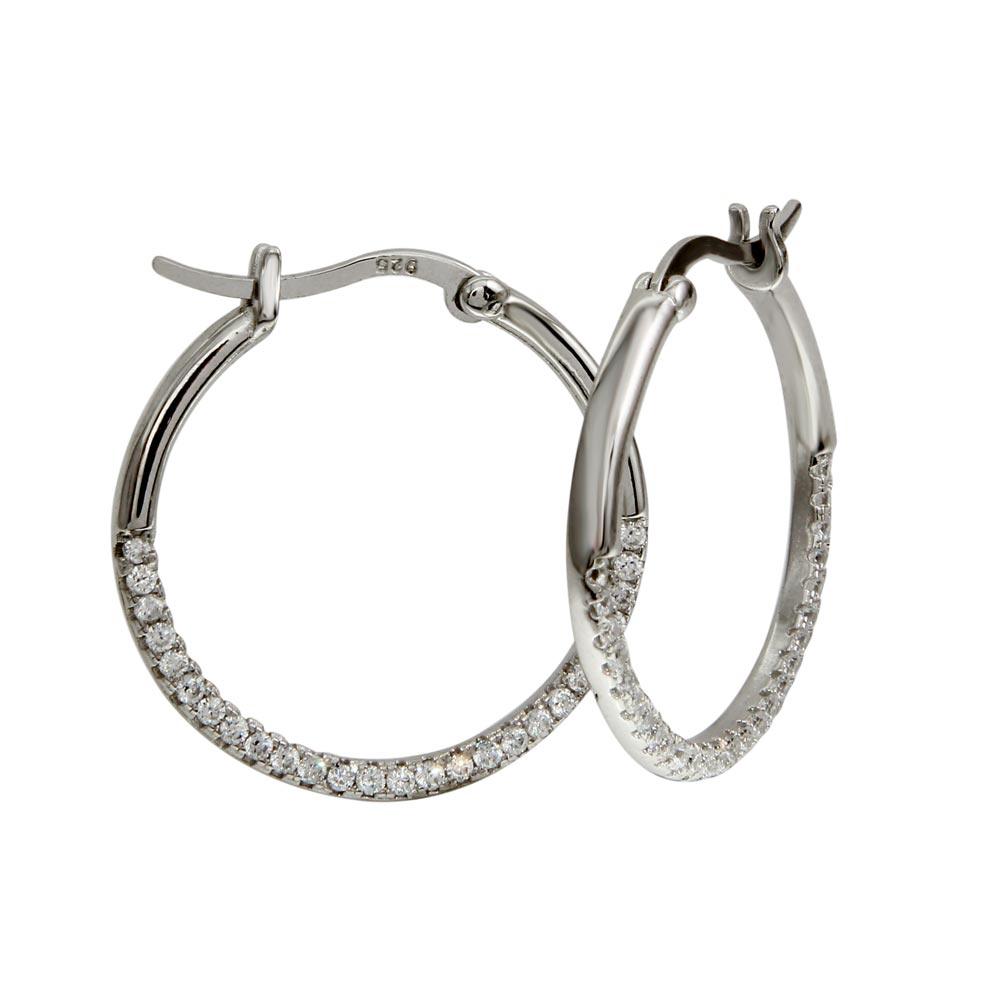 Rhodium Plated 925 Sterling Silver Outside CZ Hoop Earrings - BGE00570