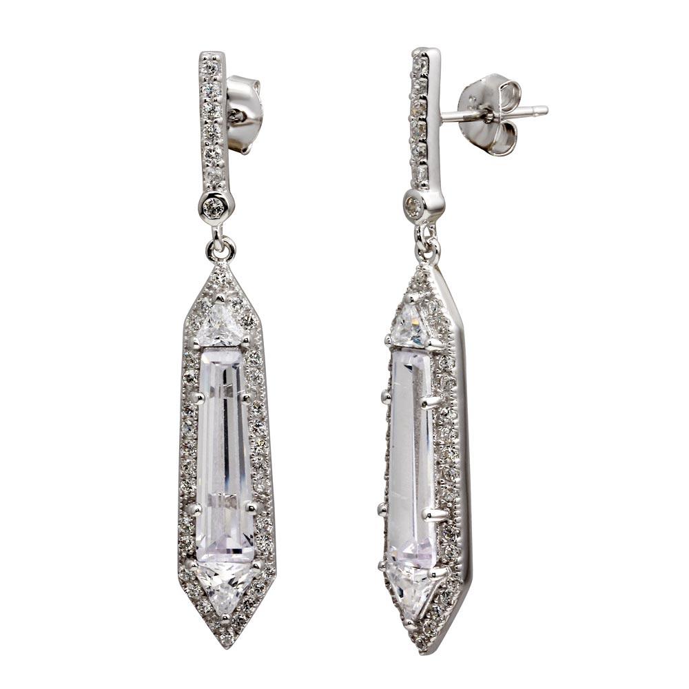 Rhodium Plated 925 Sterling Silver Dangling Clear CZ Earrings - BGE00578CLR