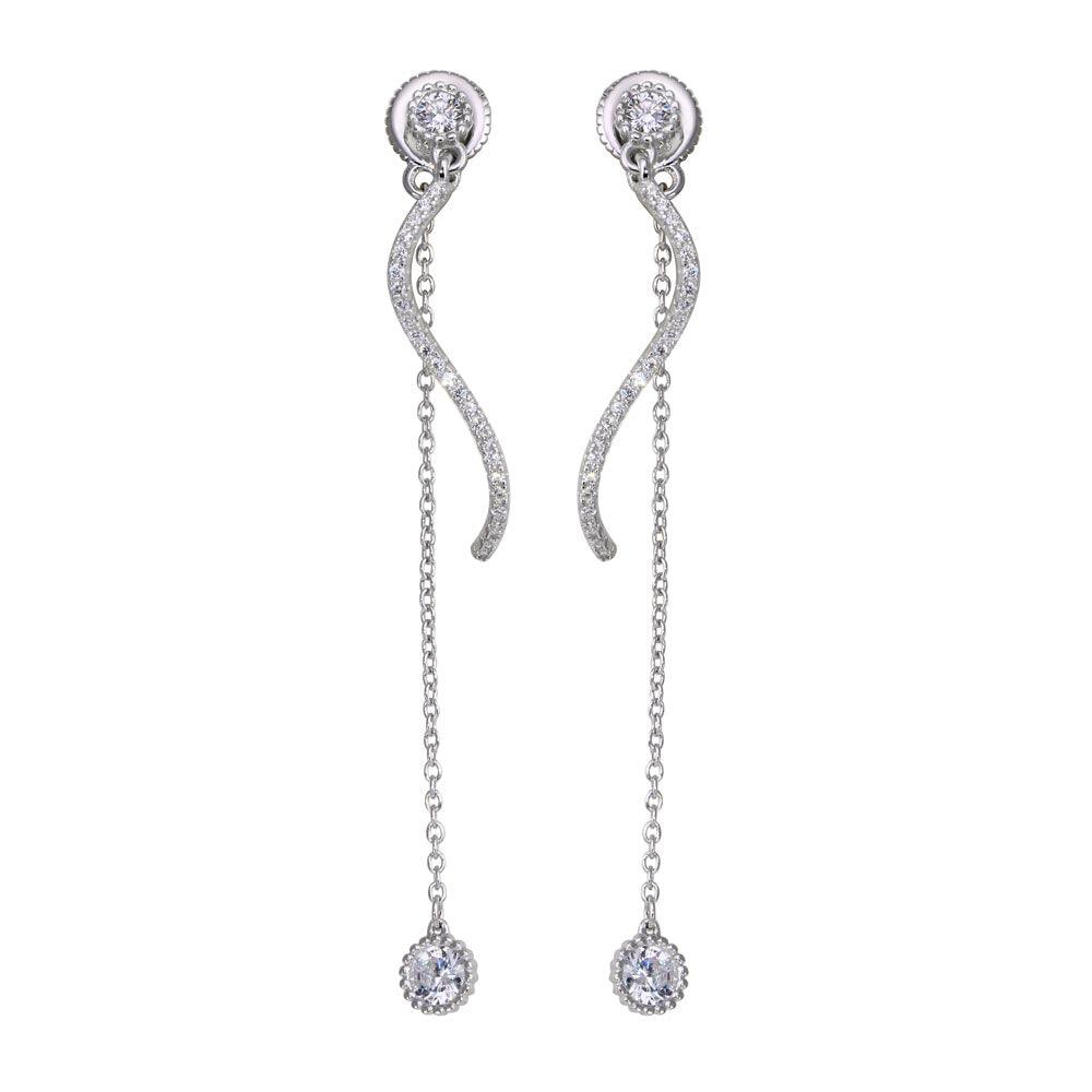 Rhodium Plated 925 Sterling Silver Front and Back Dangling Earrings with CZ - BGE00586