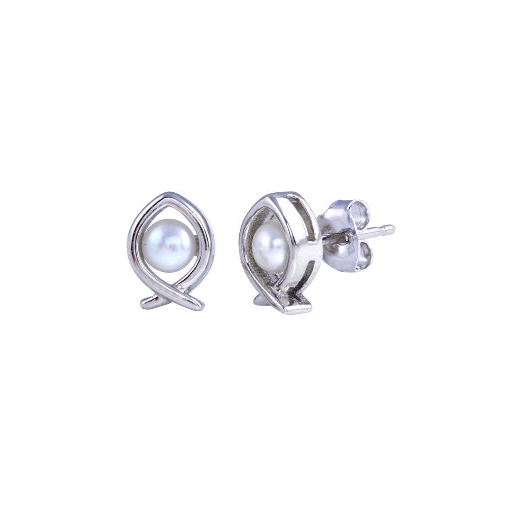 Rhodium Plated 925 Sterling Silver Heart Pearl Fish Earring - BGE00684