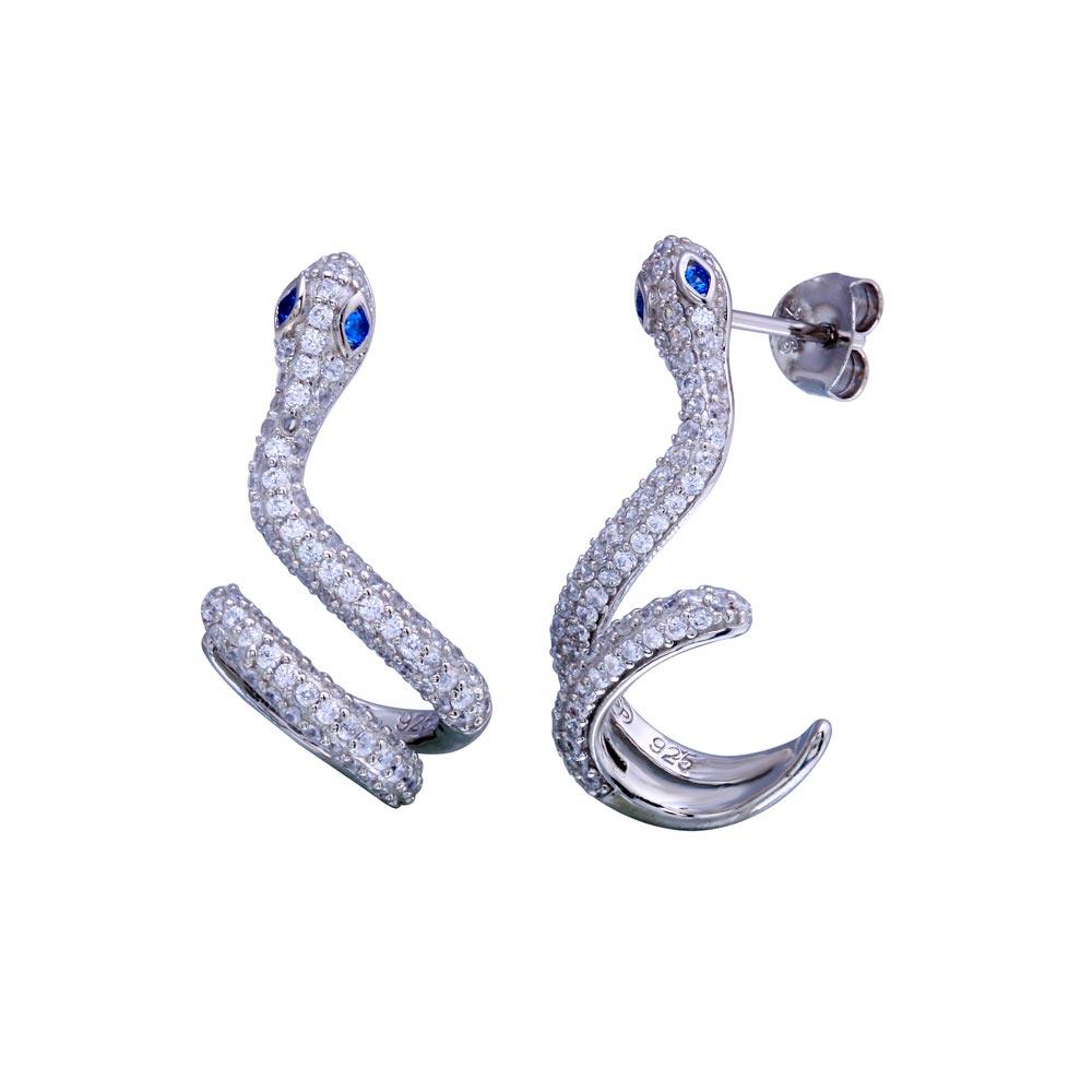 Rhodium Plated 925 Sterling Silver Snake Earring - BGE00688