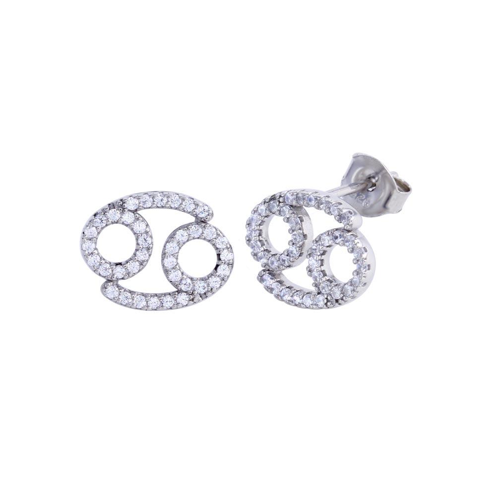 Platinum Plated 925 Sterling Silver Cancer CZ Zodiac Sign Earring - BGE00702