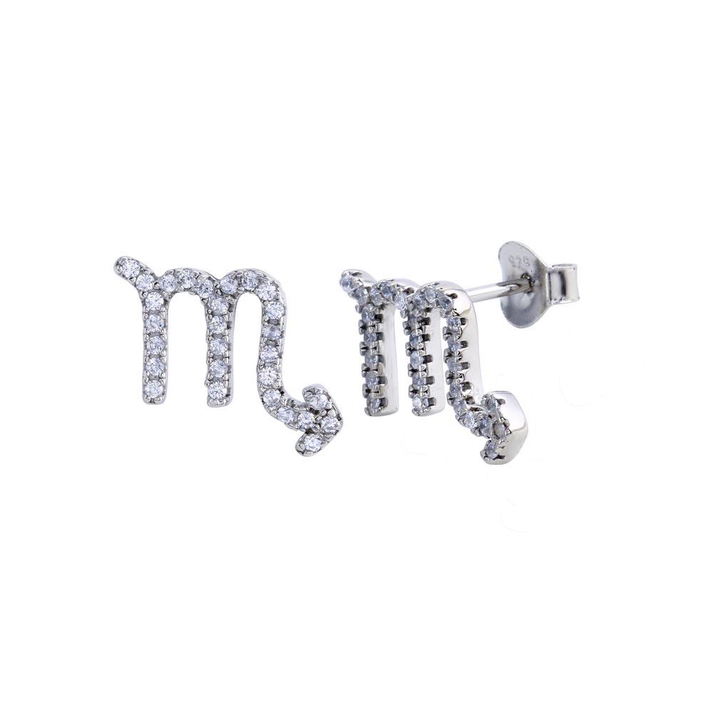 Rhodium Plated 925 Sterling Silver Scorpio CZ Zodiac Sign Earring - BGE00705