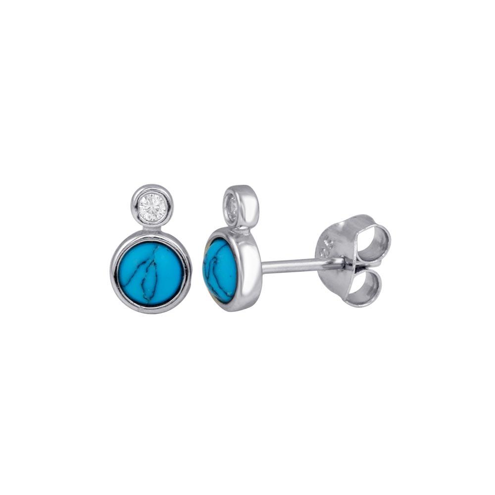 Rhodium Plated 925 Sterling Silver Turquoise Clear CZ Stud Earring - BGE00719