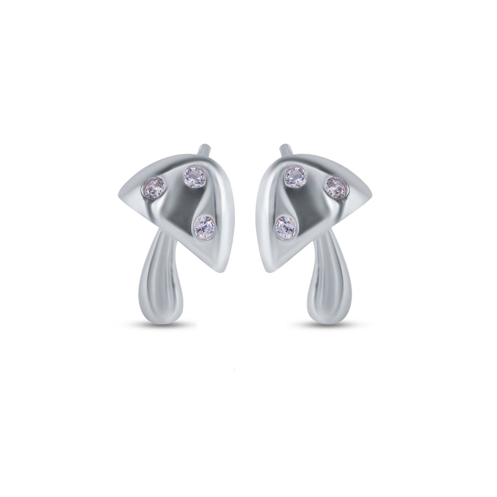 Rhodium Plated 925 Sterling Silver Mushroom Clear CZ Stud Earrings - BGE00749