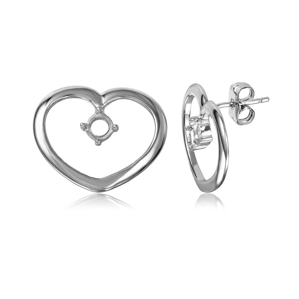 Silver 925 Rhodium Plated Personalized Open Heart Mounting Earrings - BGE00857