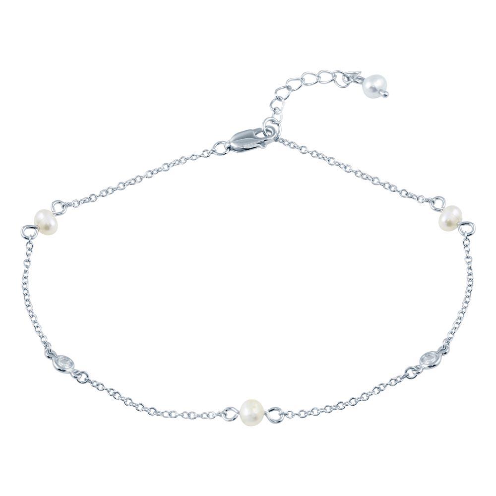 925 Sterling Silver White Pearl Anklet - BGF00032