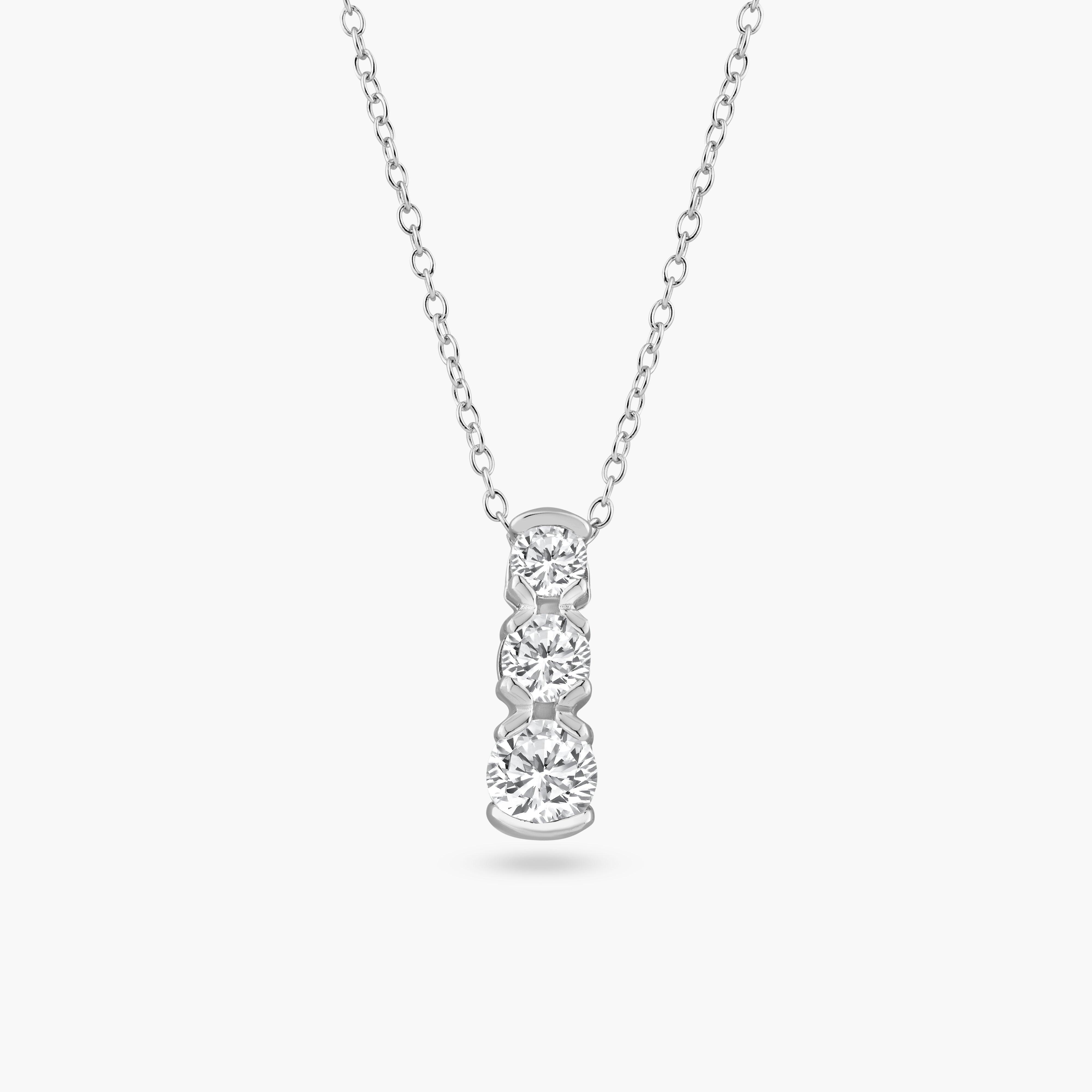 Silver 925 Clear CZ Rhodium Plated 3 Graduated CZ Pendant Necklace - BGP00076