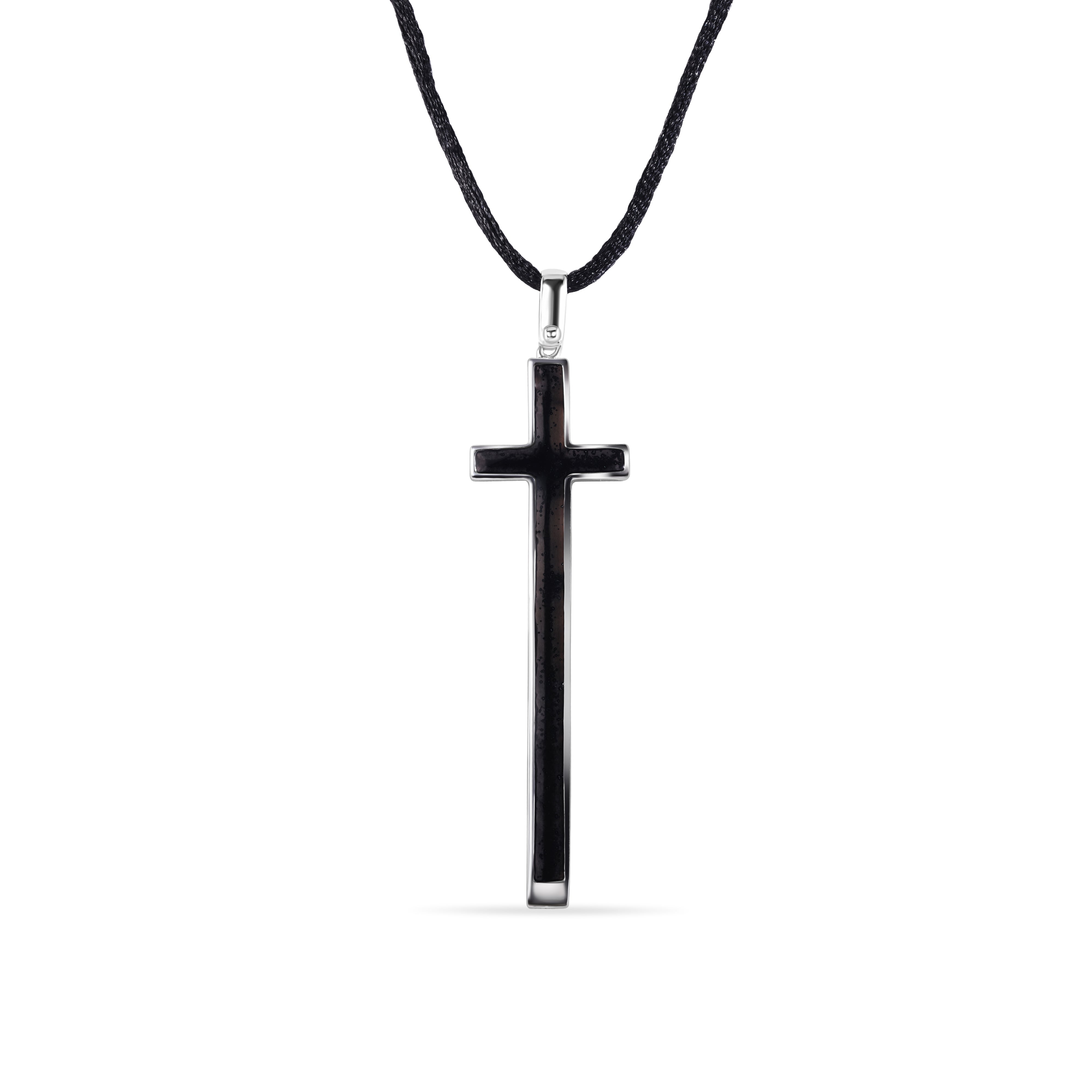 Closeout-Silver 925 Rhodium Black Cross CZ Necklace - BGP00199