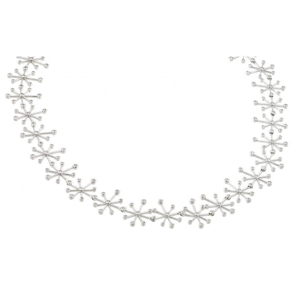 Silver 925 Rhodium Plated Open Snow Flake CZ Necklace - BGP00453