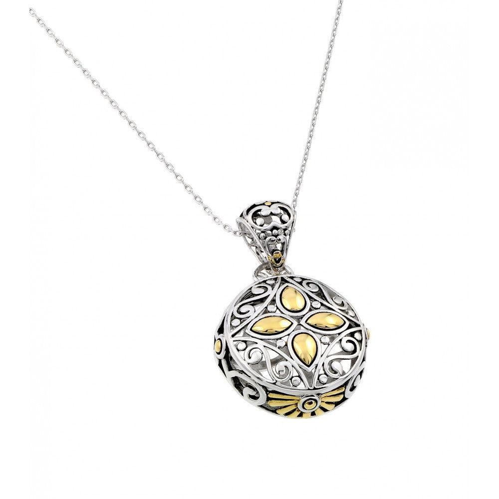 Silver 925 Gold and Rhodium Plated Round Center Yellow Flower CZ Necklace - BGP00446