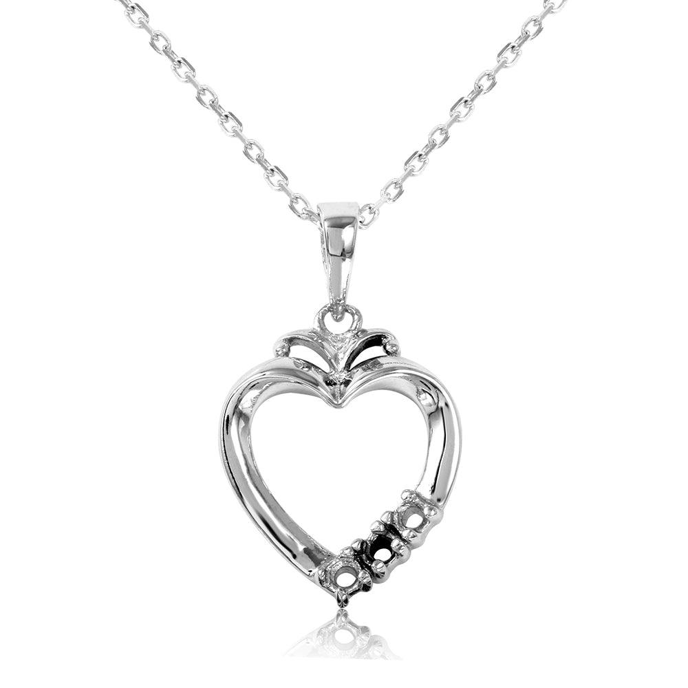 Silver 925 Rhodium Plated Personalized 3 Mounting Open Heart Necklace - BGP00544